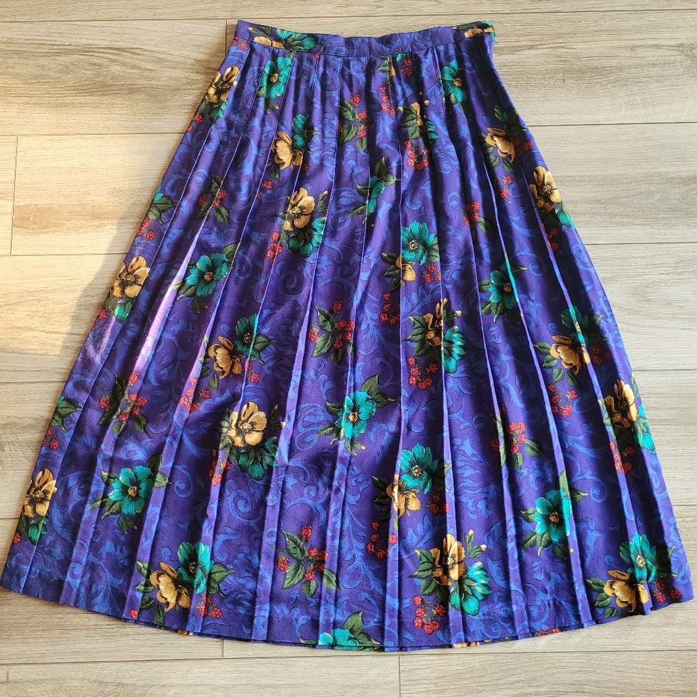 Norton McNaughton Magical Vintage Witchy Blue Floral Pleated Midi Skirt Size 12